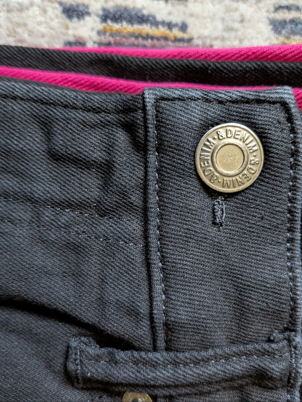 That's A Awful Lot Of Cough Syrup Denim Contrast Flare Pants Black Pink Size 34 - Picture 5 of 9